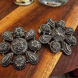 Sylvia Dahl Signed Neiman Marcus Flower shoe Clips Silver Tone